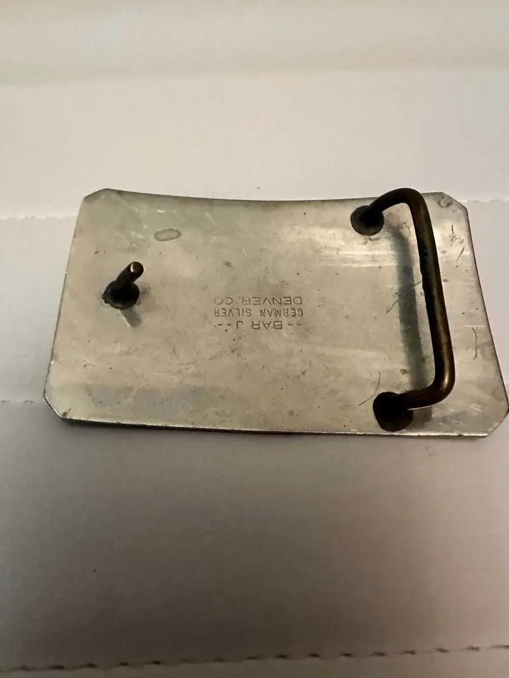 Bar J German Silver Denver Co Vintage Western Belt Buckle Etched Two-Tone